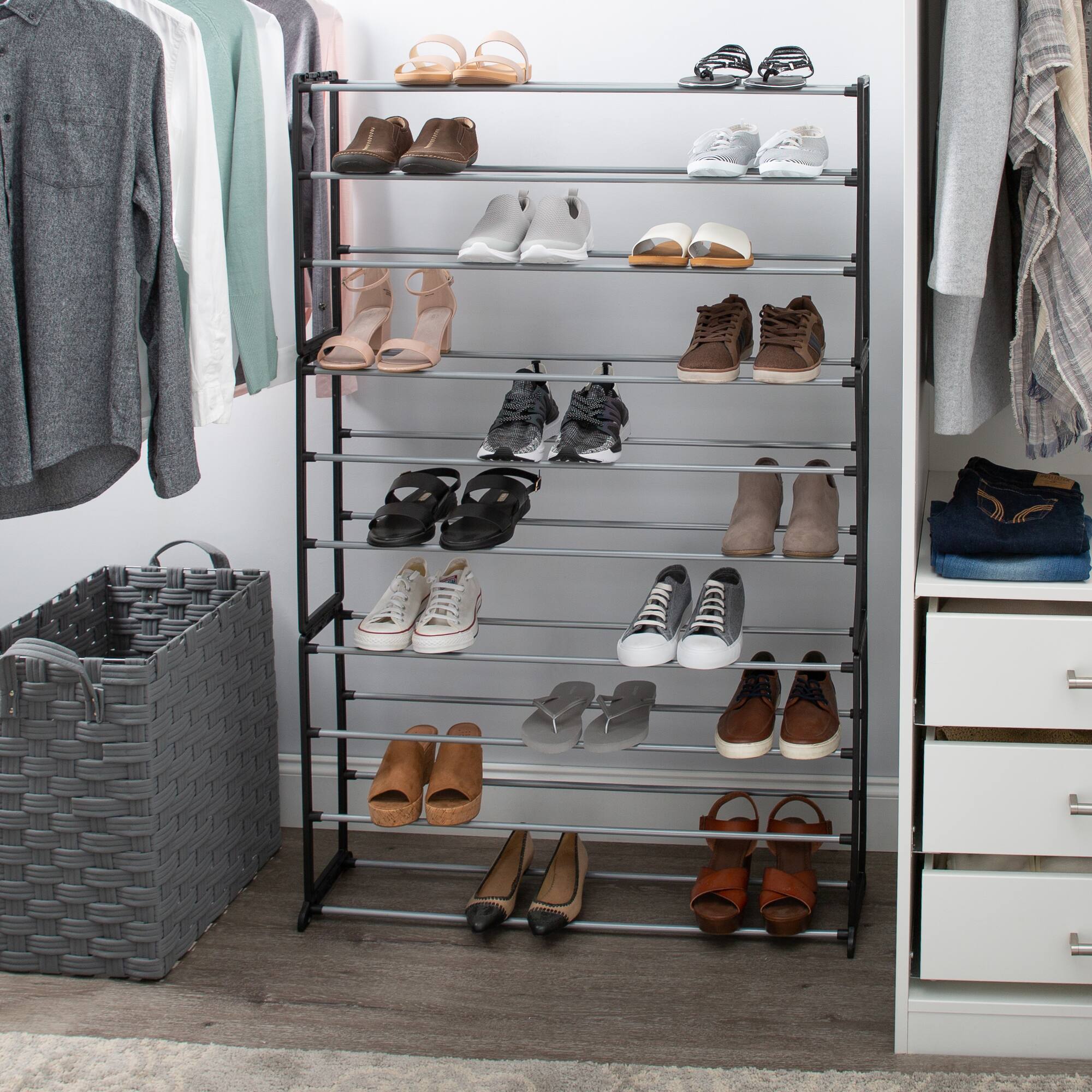 Simplify Black 50 Pair Shoe Organizer Rack